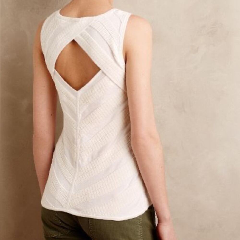 Anthropology Moth Cream White Textured Stretch Knit Open Back Sleeveless Top Sm